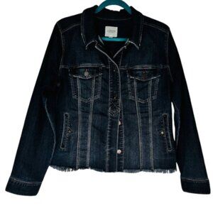 Liverpool Los Angeles Dark Denim Jean Jacket Frayed Hem Size Large